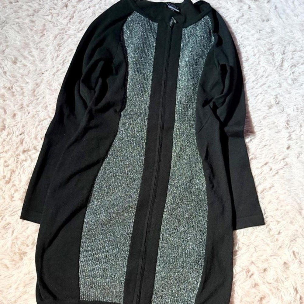 Metallic Glam Urban Dark Goddess Dual Zipper Bodycon Sweater Dress Womens M